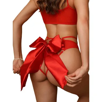 Трусики с доступом и большим бантом Le Frivole Easy to love 50-52, красные