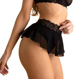 Трусики с доступом и короткой юбочкой Le Frivole Easy to love XL-XXXL, чёрные