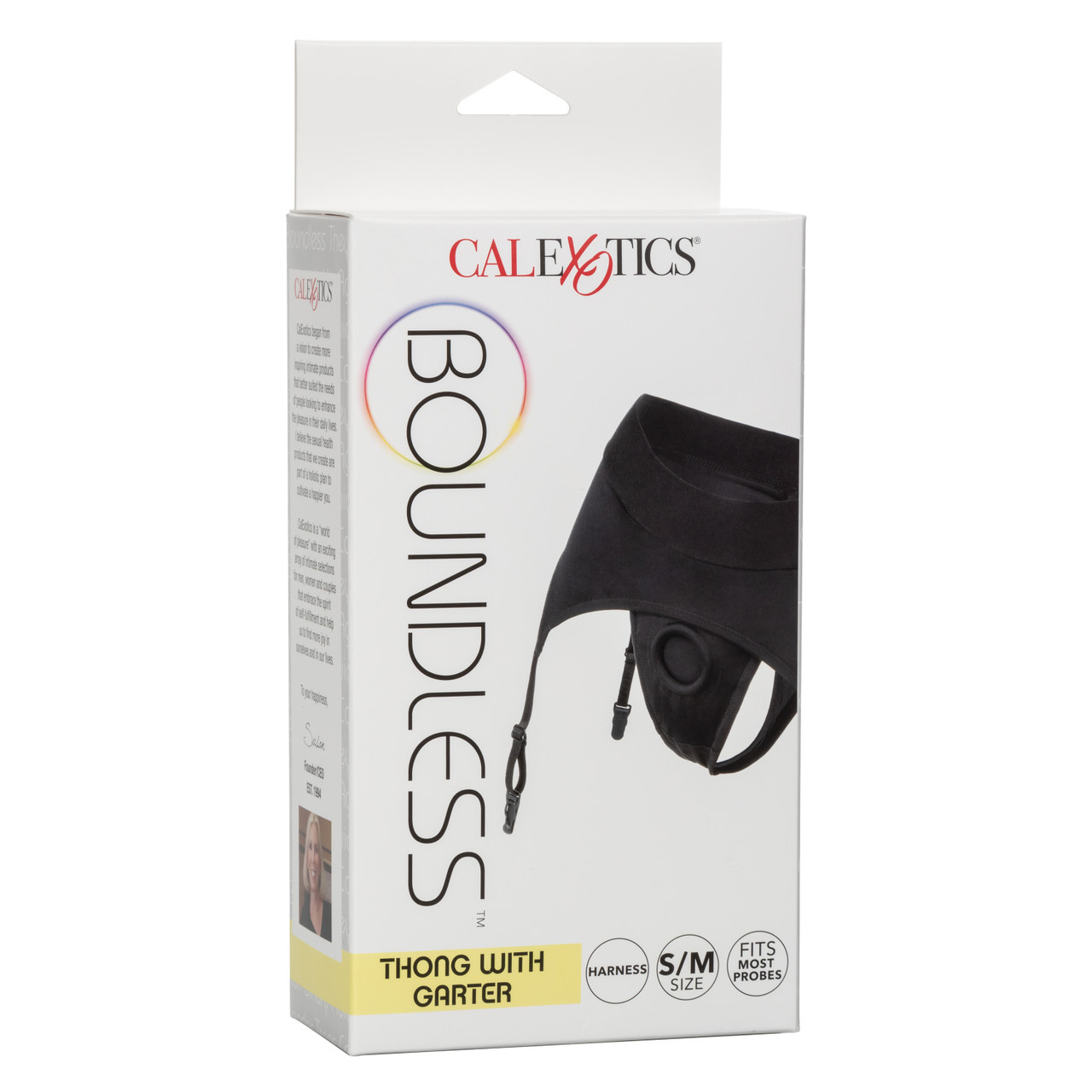 Трусики-стринги для страпона CalExotics Boundless с подвязками для чулок S/M, черные