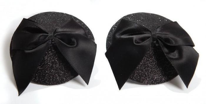 Украшение на Грудь Bijoux Indiscrets - Burlesque Pasties Glitter Bow, бантик черное