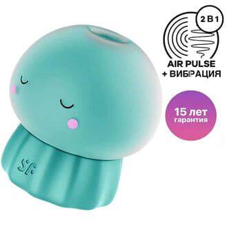 Вакуумный стимулятор клитора с вибрацией Satisfyer Jelly-cious, голубой