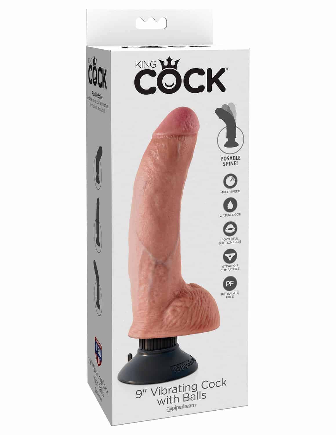 Вибратор Реалистик  PipeDream King Cock 9 Vibrating Cock with Balls на съемной присоске, телесный 