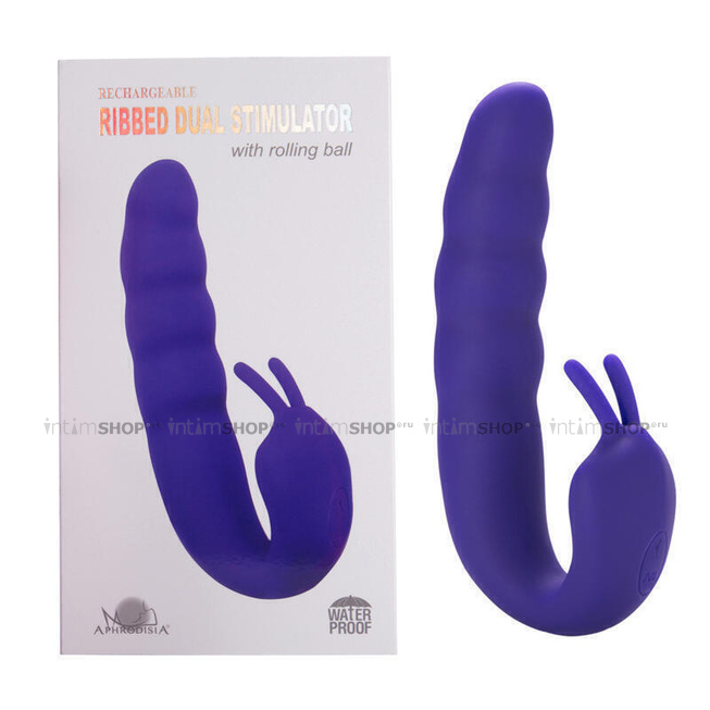Вибратор Aphrodisia Ribbed Dual Stimulator с пульсирующим шариком, фиолетовый от IntimShop