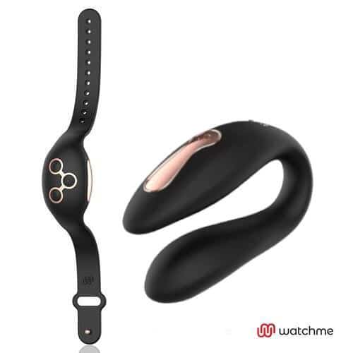 Вибратор для пар DreamLove Anne's Desire Dual Pleasure Watchme с золотистым браслетом ДУ, черный