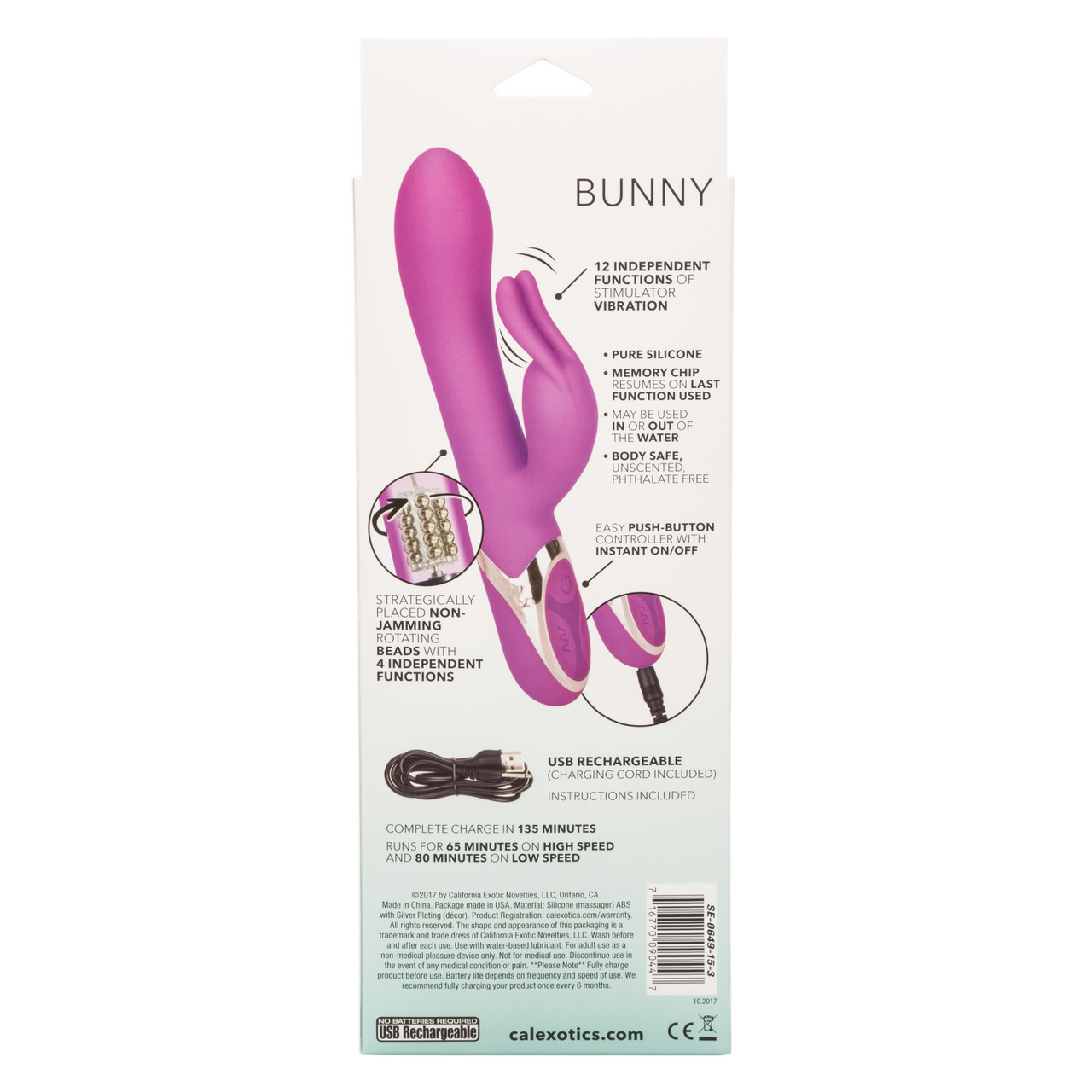 Вибратор-кролик с ротацией и подвижными шариками CalExotics Enchanted Bunny, фиолетовый