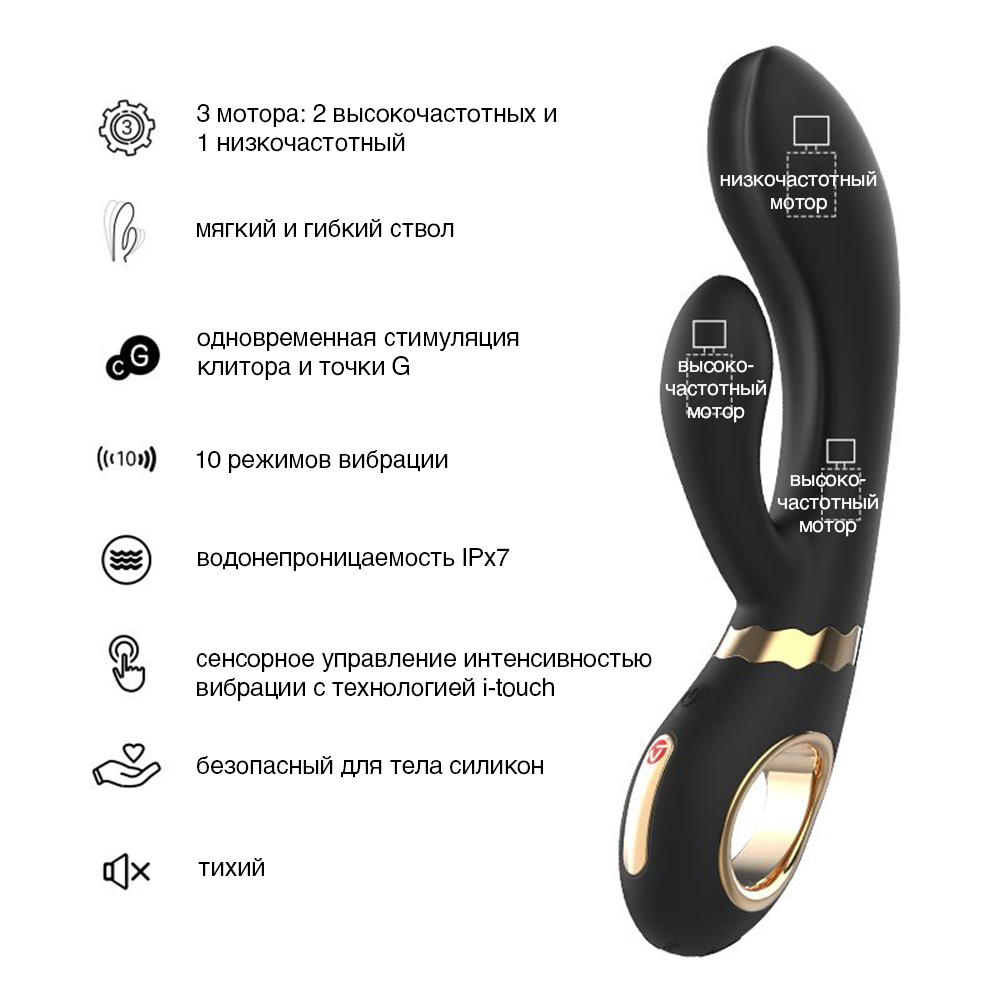 Вибратор-кролик Nomi Tang Wild Rabbit 2 с сенсорным управлением, чёрный