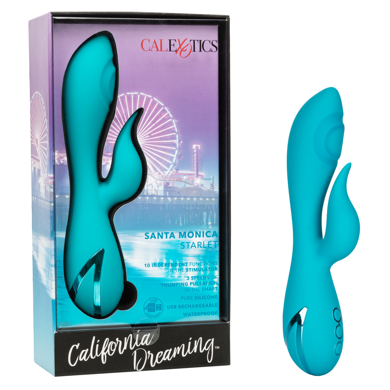 Вибратор-кролик с осцилляцией CalExotics California Dreaming Santa Monica Starlet, голубой