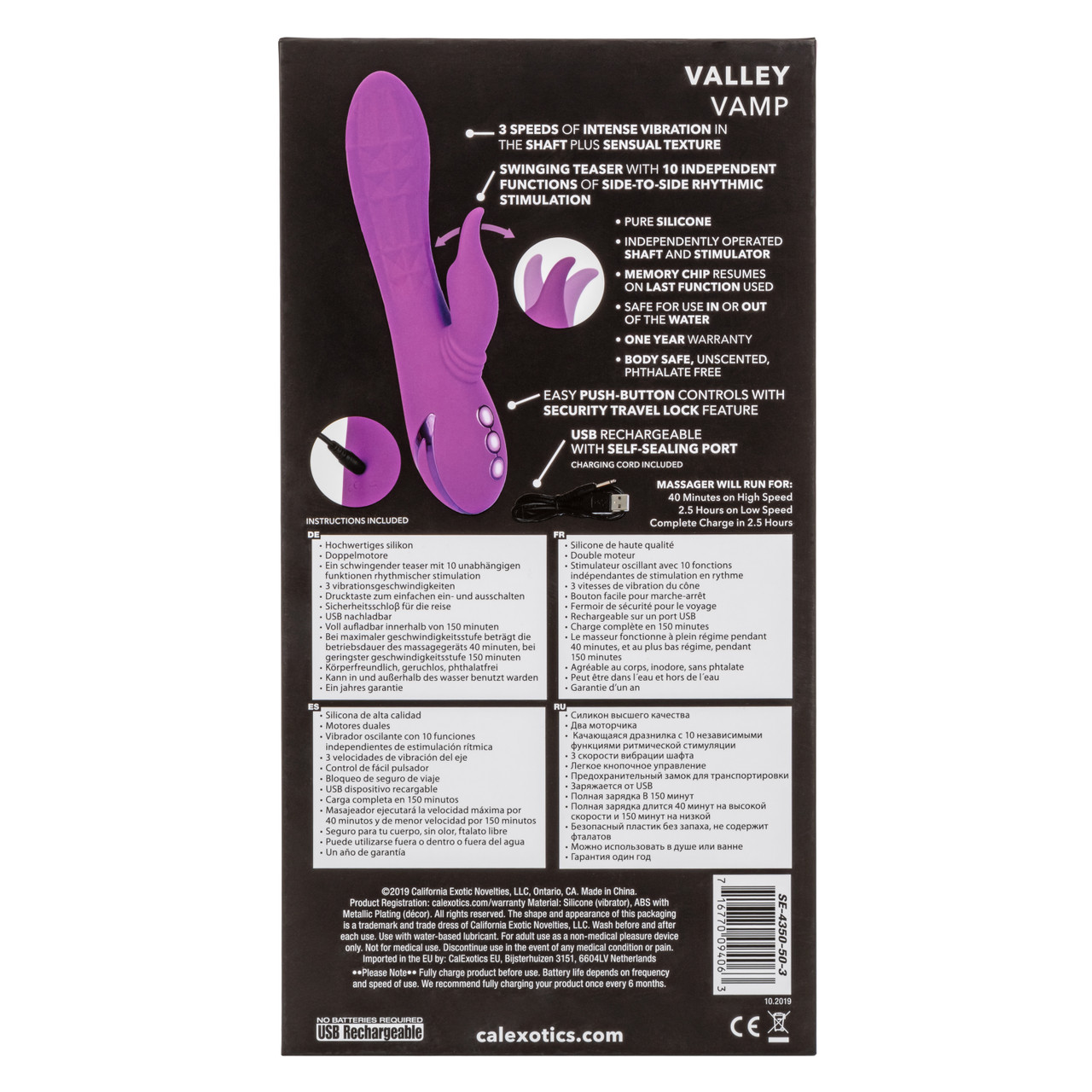 Вибратор-кролик с подвижным отростком CalExotics California Dreaming Valley Vamp, фиолетовый