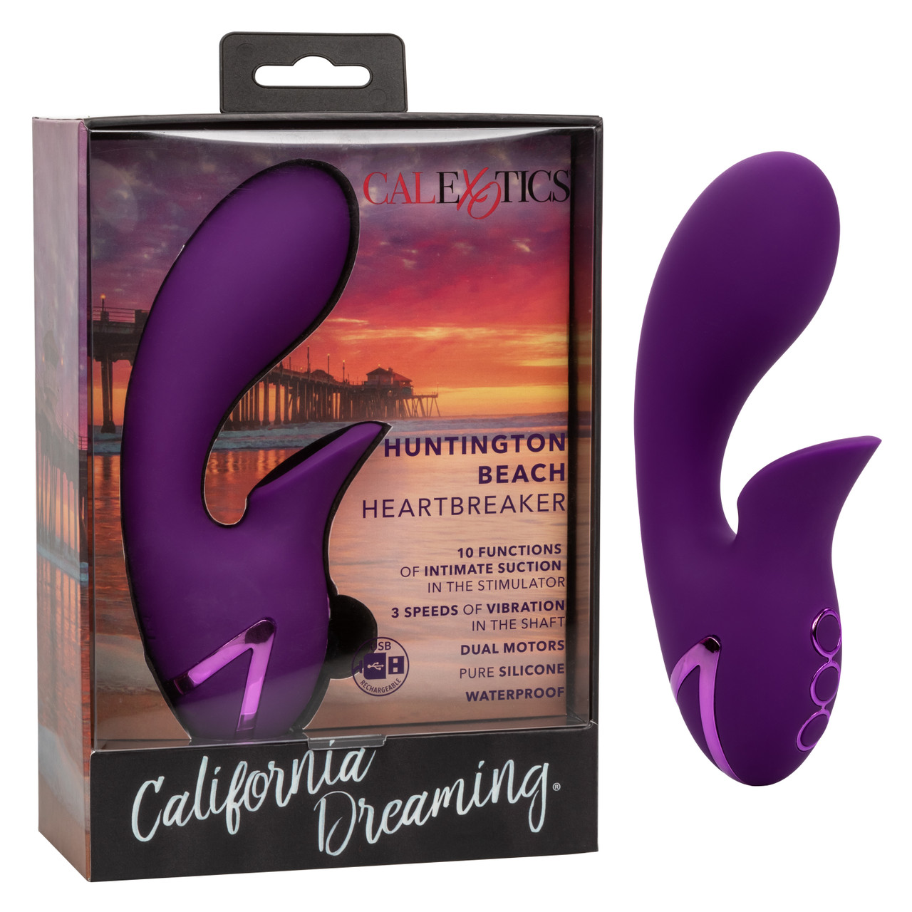 Вибратор-кролик с вакуумным стимулятором CalExotics California Dreaming Huntington Beach Heartbreaker, фиолетовый