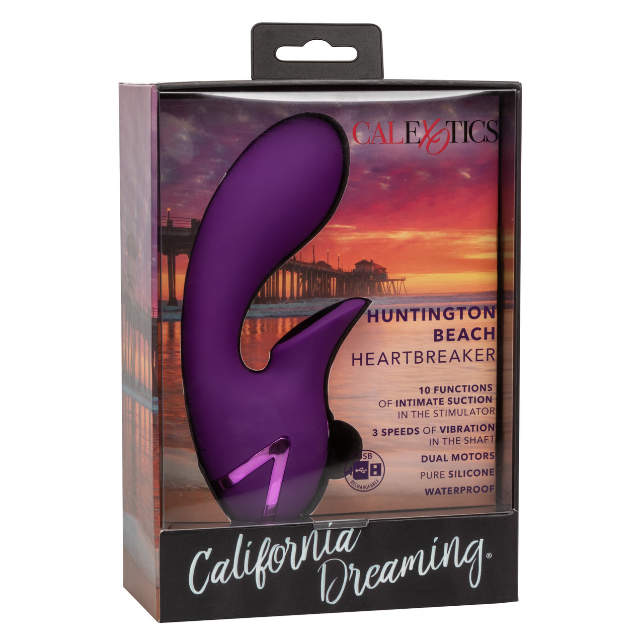 Вибратор-кролик с вакуумным стимулятором CalExotics California Dreaming Huntington Beach Heartbreaker, фиолетовый