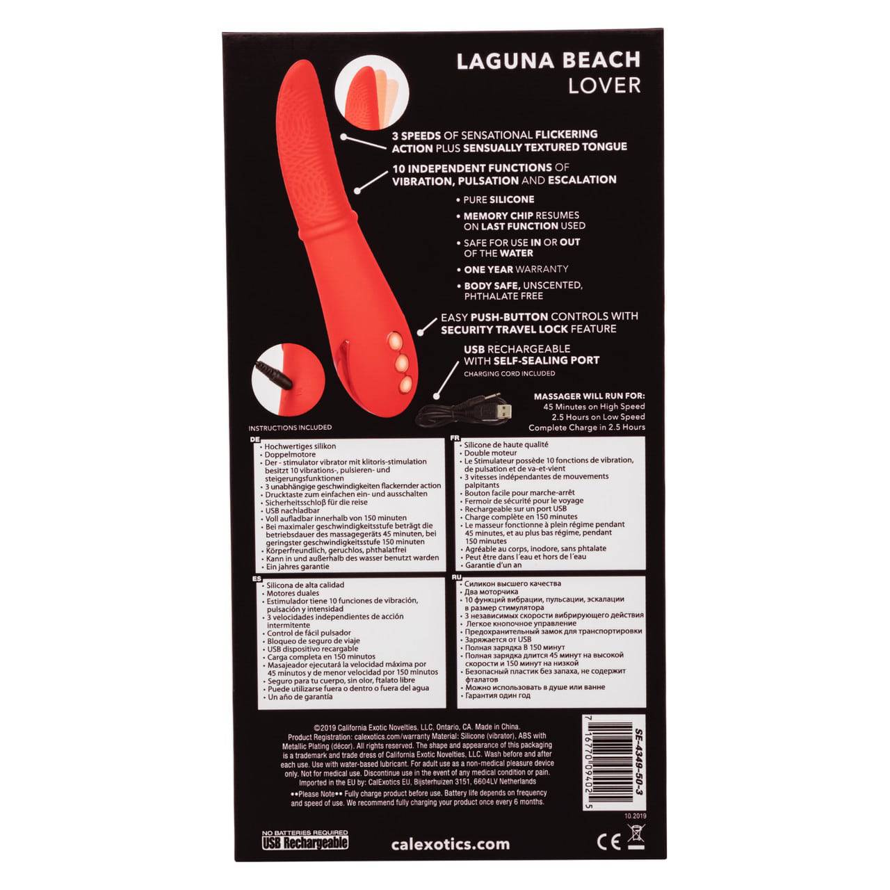 Вибростимулятор с подвижным корпусом CalExotics California Dreaming Laguna Beach Lover, красный