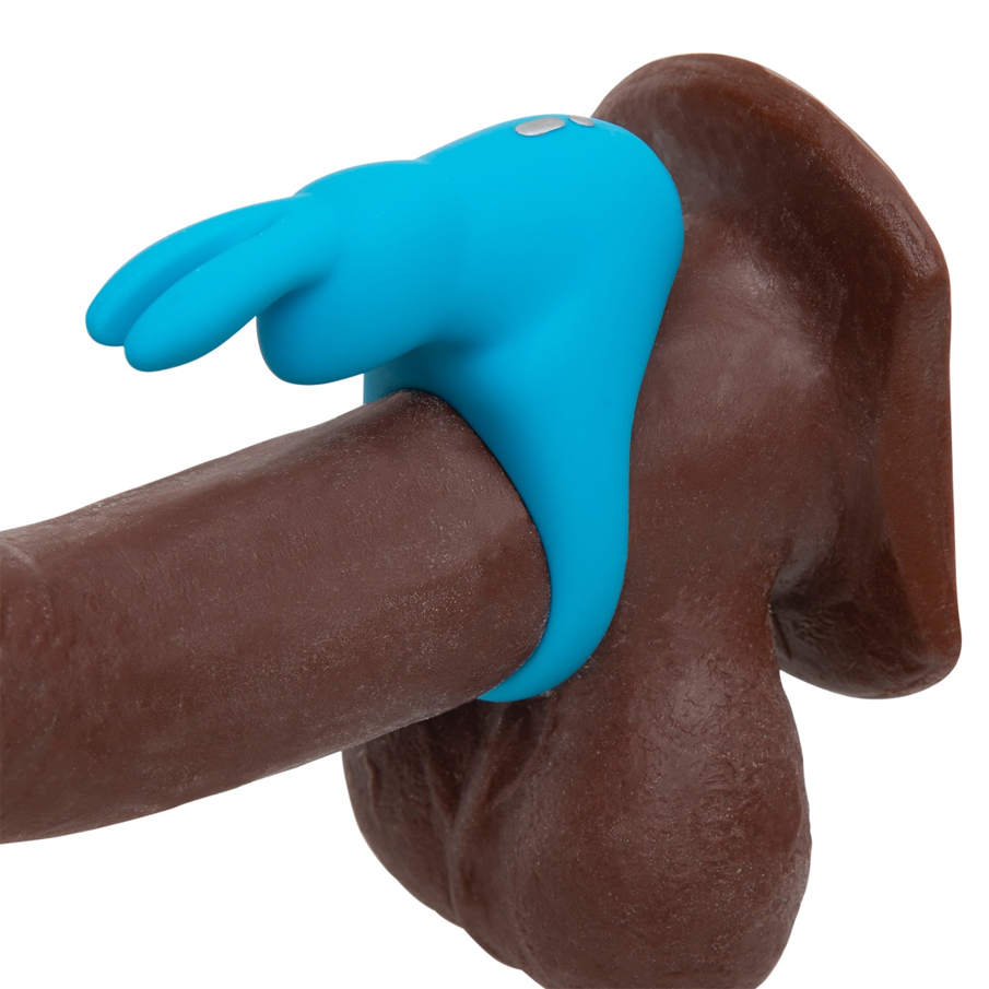 Виброкольцо с клиторальным стимулятором Happy Rabbit, голубое