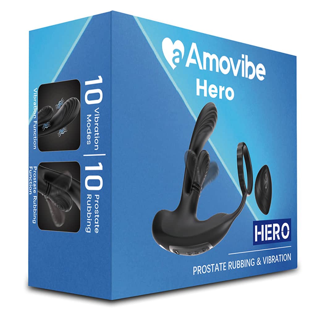 Вибромасcажер простаты Amovibe Hero с кольцом и пультом ДУ, черный