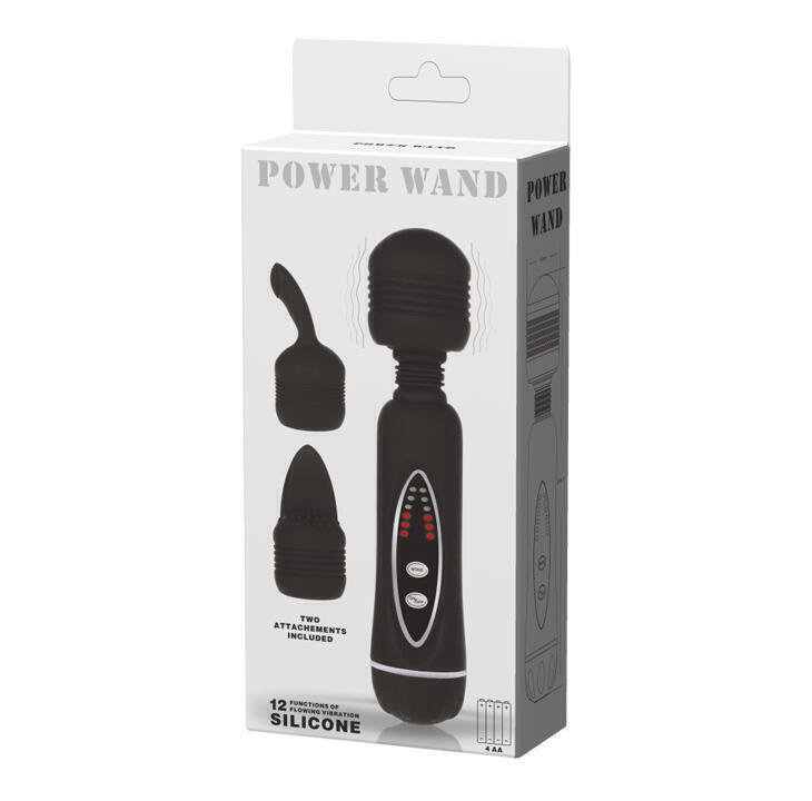 Вибромассажер Pretty Love Black Power Wand со сменными насадками, черный