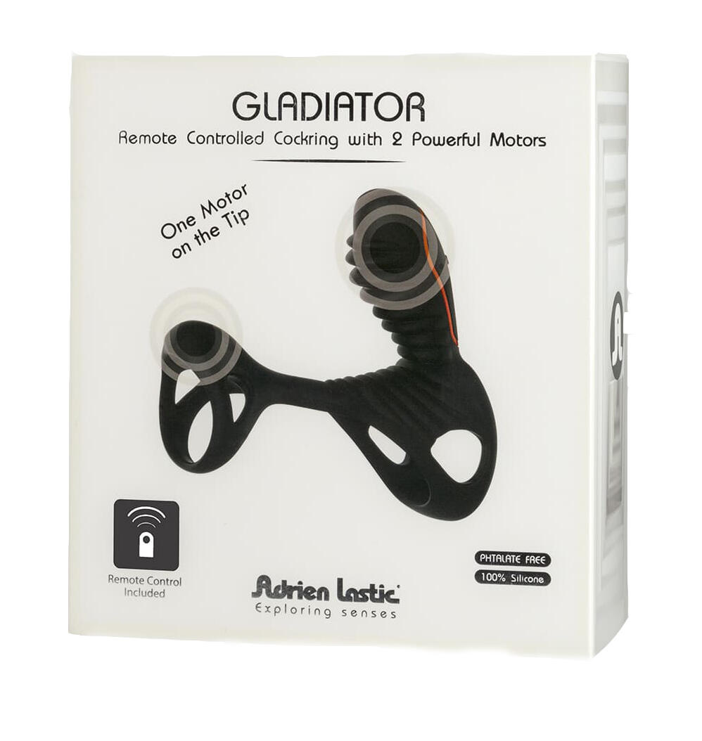 Вибронасадка Adrien Lastic Gladiator с клиторальной стимуляцией и пультом ДУ, черный