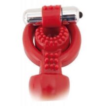 Вибронасадка на пенис Toyfa Black&Red с фиксацией формы и подхватом мошонки, красная
