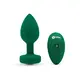 Вибропробка b-Vibe Jewel M/L с пультом ДУ, зеленая с зеленым кристаллом
