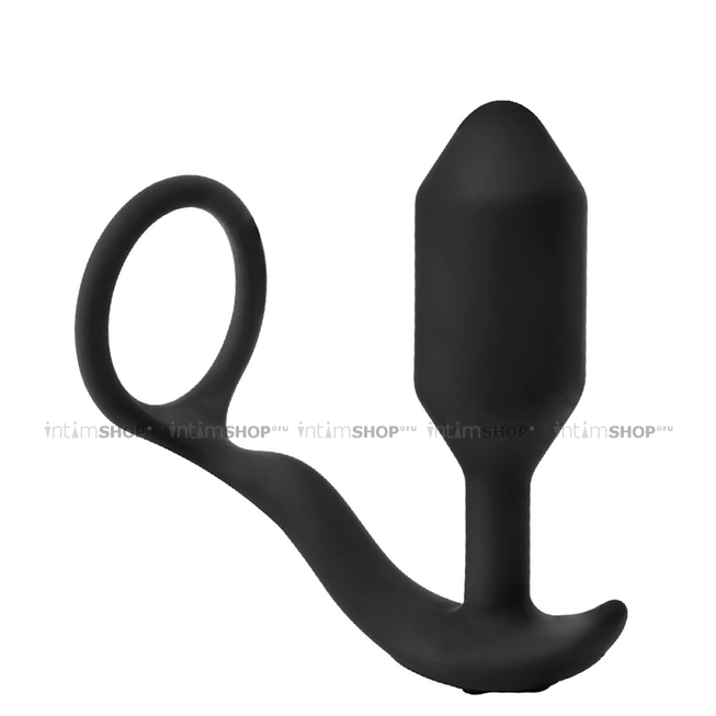 Вибропробка B-Vibe Vibrating Snug & Tug с эрекционным кольцом M, черный