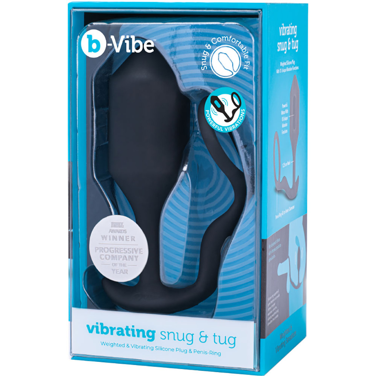 Вибропробка с эрекционным кольцом b-Vibe Vibrating Snug & Tug XL, черная