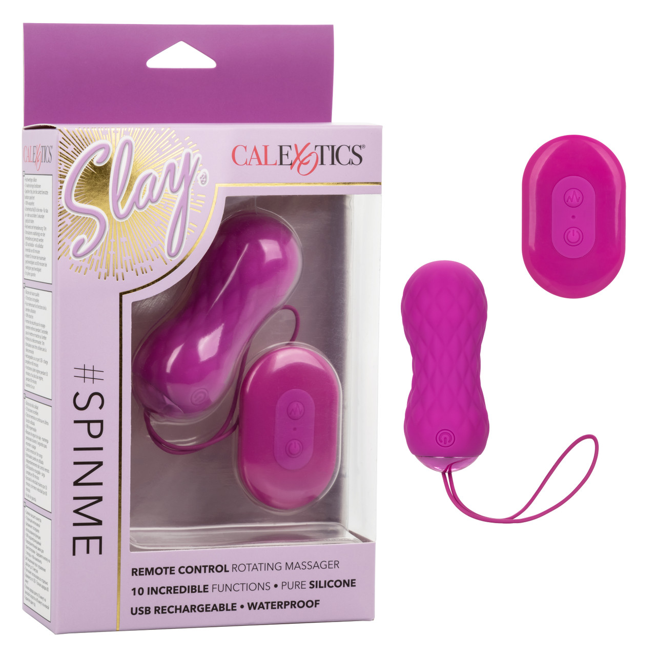 Вагинальные виброшарики с ротацией CalExotics Slay SpinMe и пультом ДУ, ярко-розовые