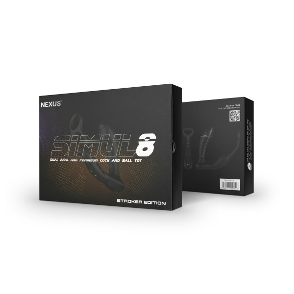 Вибростимулятор простаты с поглаживанием Nexus Simul8 Stroker Edition и двойным кольцом на пенис и мошонку, черный