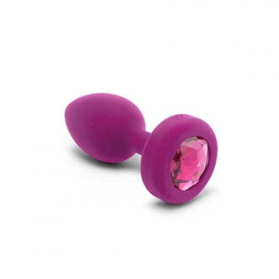 Вибропробка B-vibe Jewel S/M с пультом ДУ, фиолетовая с розовым кристаллом