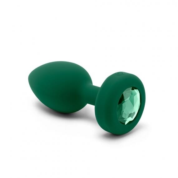 Вибропробка B-vibe Jewel M/L с пультом ДУ, зеленая с изумрудным кристаллом