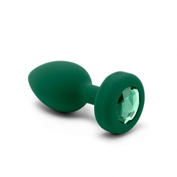 Вибропробка b-Vibe Jewel M/L с пультом ДУ, зеленая с зеленым кристаллом