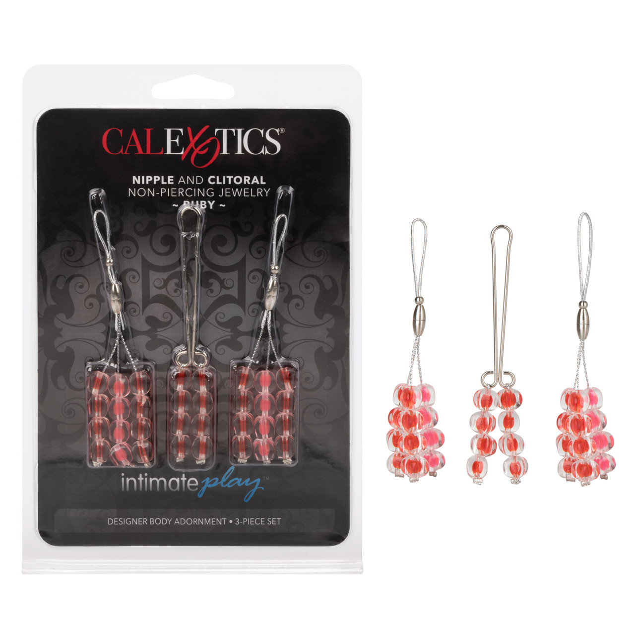 Зажимы для сосков и клитора CalExotics Intimate Play Non-Piercing Body Jewelry, красные