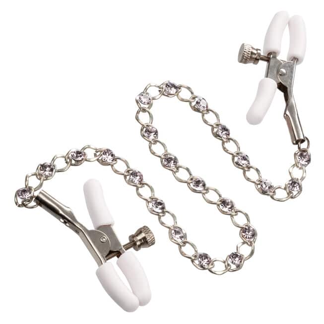 Зажимы на соски с цепочкой Crystal Chain Nipple Clamps, серебристый - фото 6